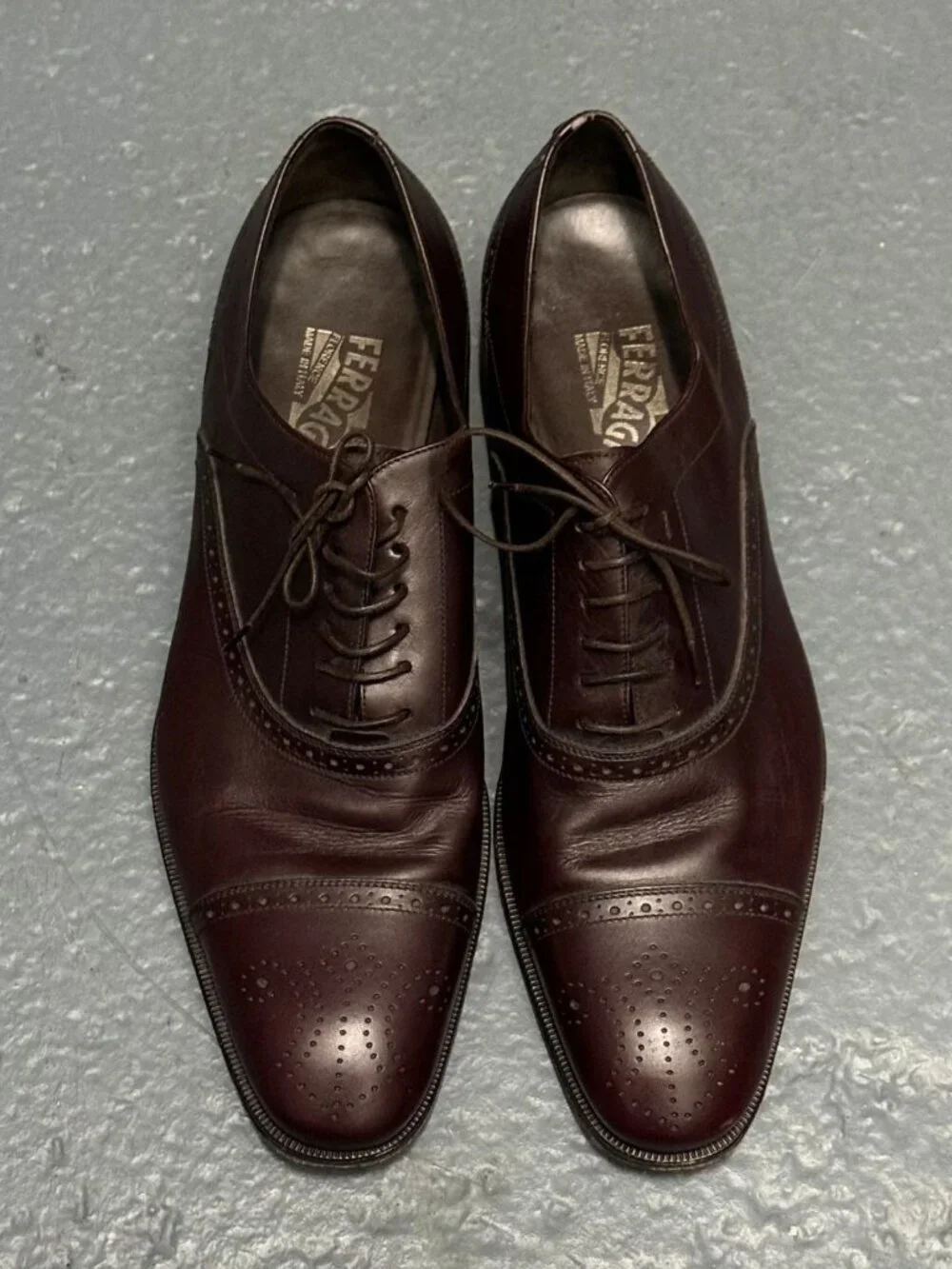 SALVATORE FERRAGAMO BROWN WINGTIP LEATHER SHOES LAVORAZIONE ORIGINALE